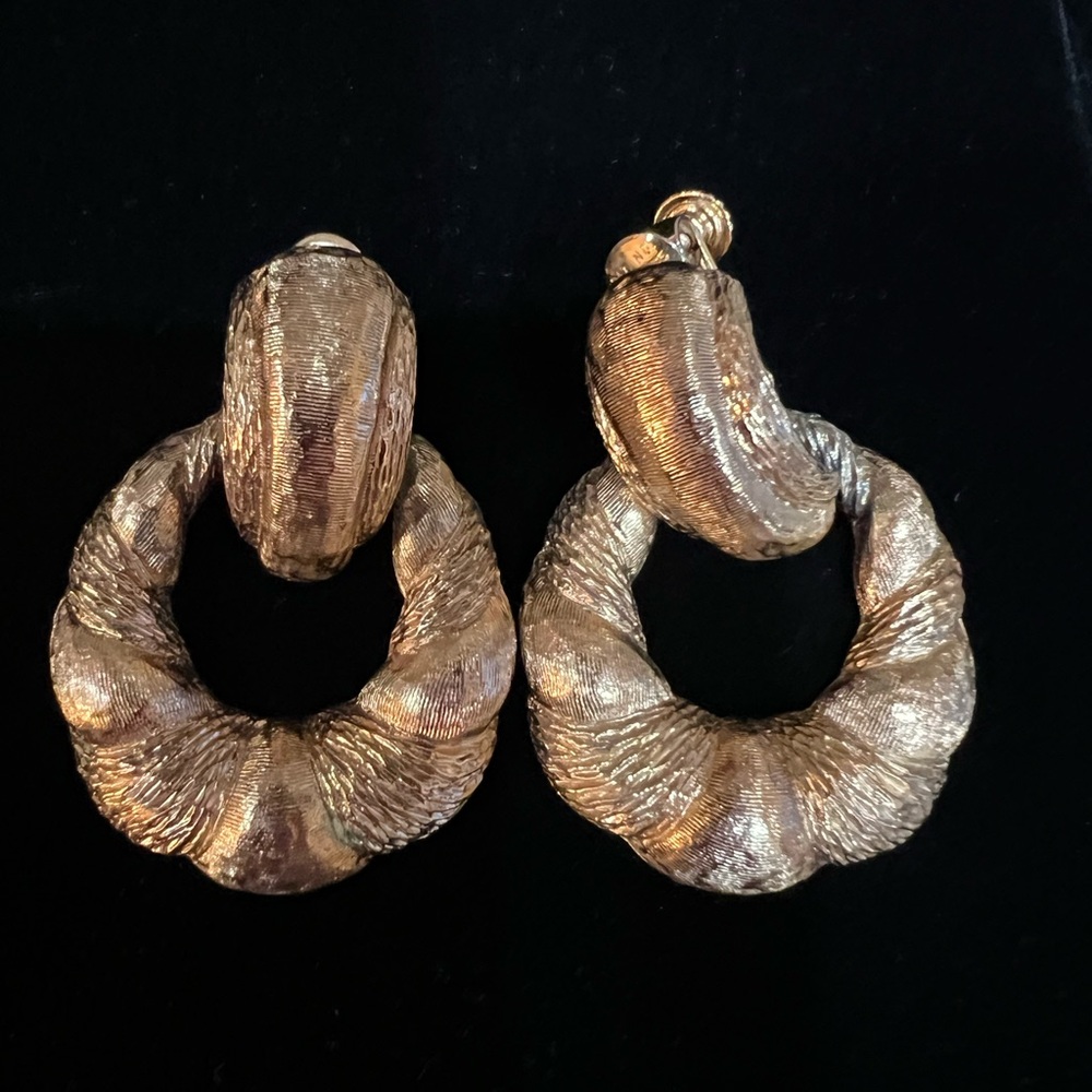 Napier Vintage Convertible Gold Textured Hoop Earrings